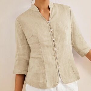 100% linen AMELIA fitted jacket with handmade buttons